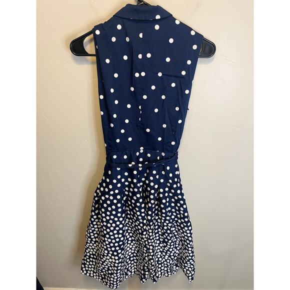 Anne Klein Navy Blue Polka Dot Sleeveless Midi Length Summer Dress Size 10 - Picture 9 of 10